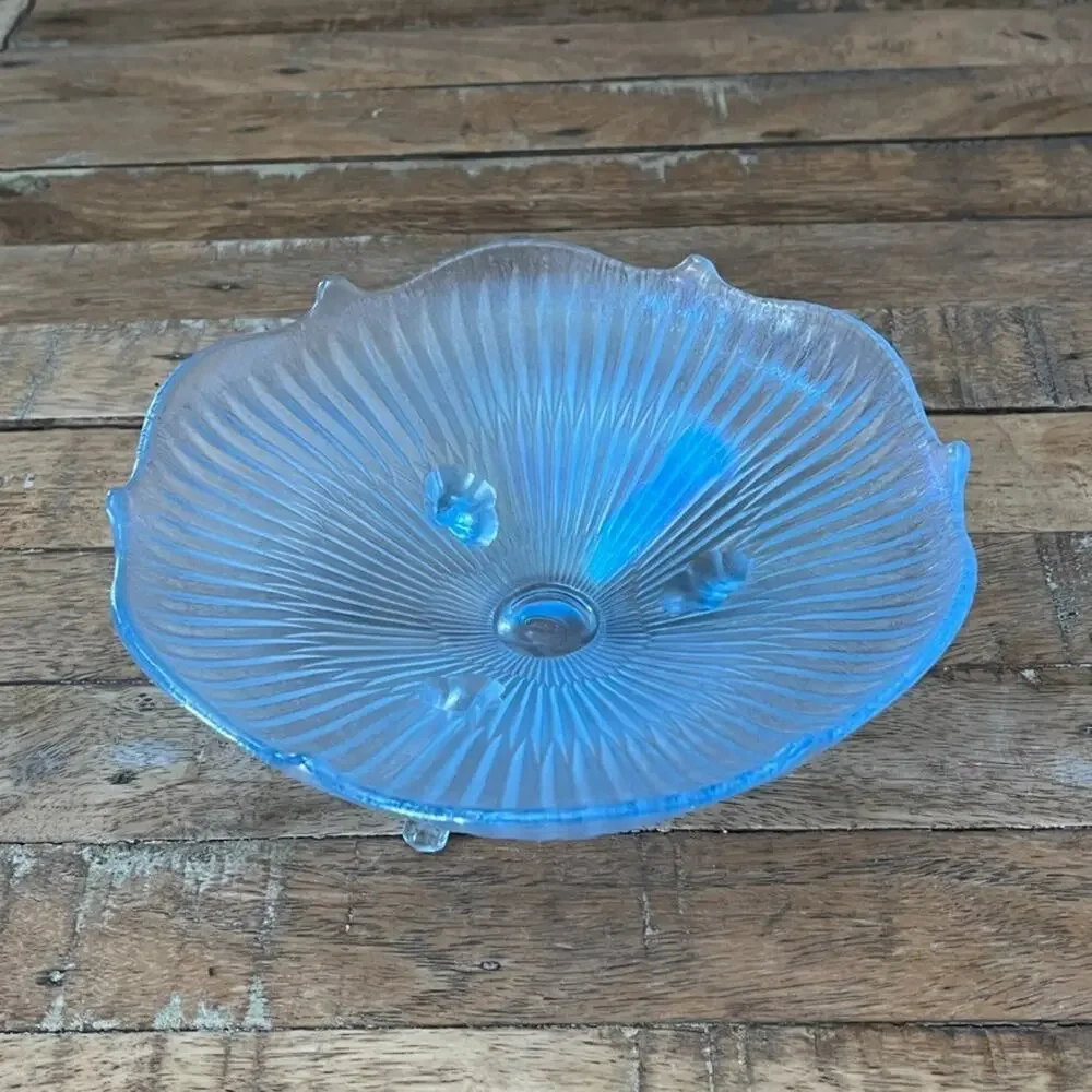 Fenton Light Blue Iridescent Stretch Glass Footed Dish Bowl 7